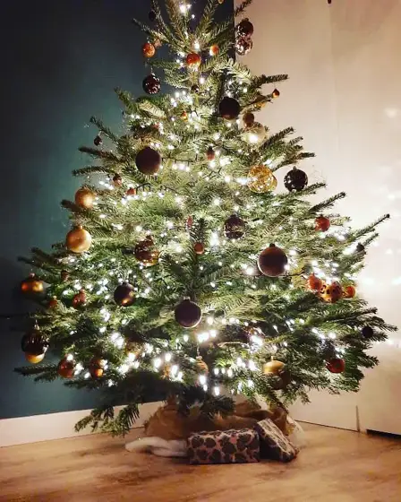 Kerstboom met bruine en gouden ballen